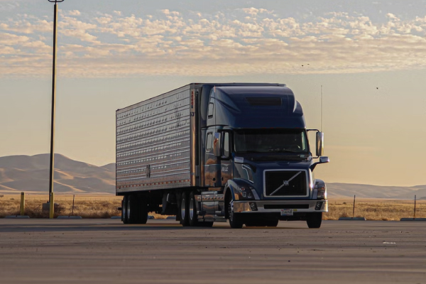 Transport Truck In Parking Lot